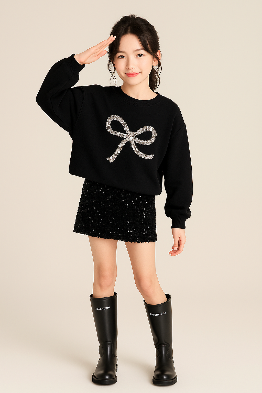 スパンコールリボン スウェットトップス